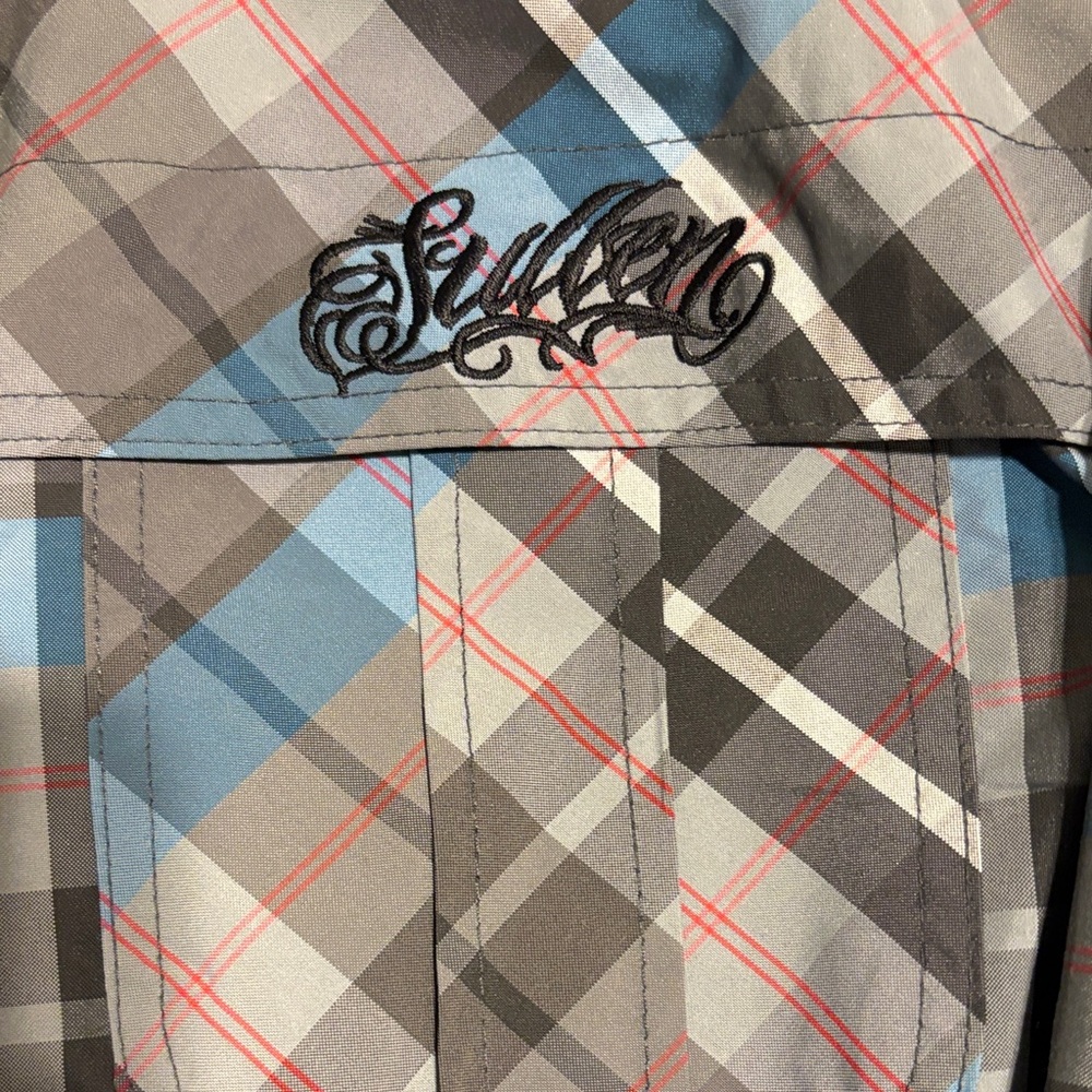 Xzavier Men's Casual Plaid Button Down Shirt - Blue, Gray, Red - Picture 2 of 3